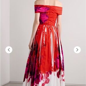 ERDEM White Strapless Floral-Print Midi Dress with Red and Purple Blooms